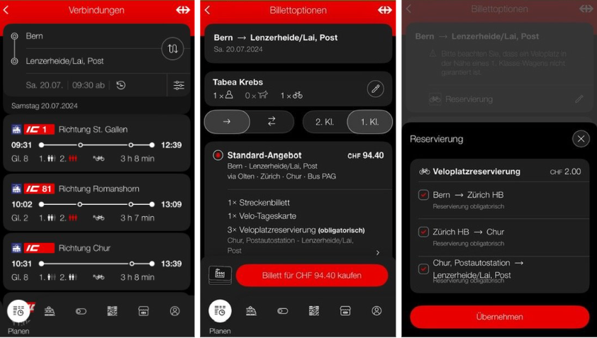 Screenshot SBB Mobile Reservation